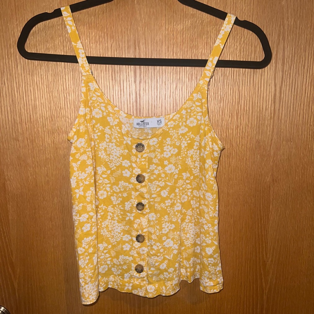 Hollister Cami Top Women XS Yellow Floral Button Down Adjustable Straps